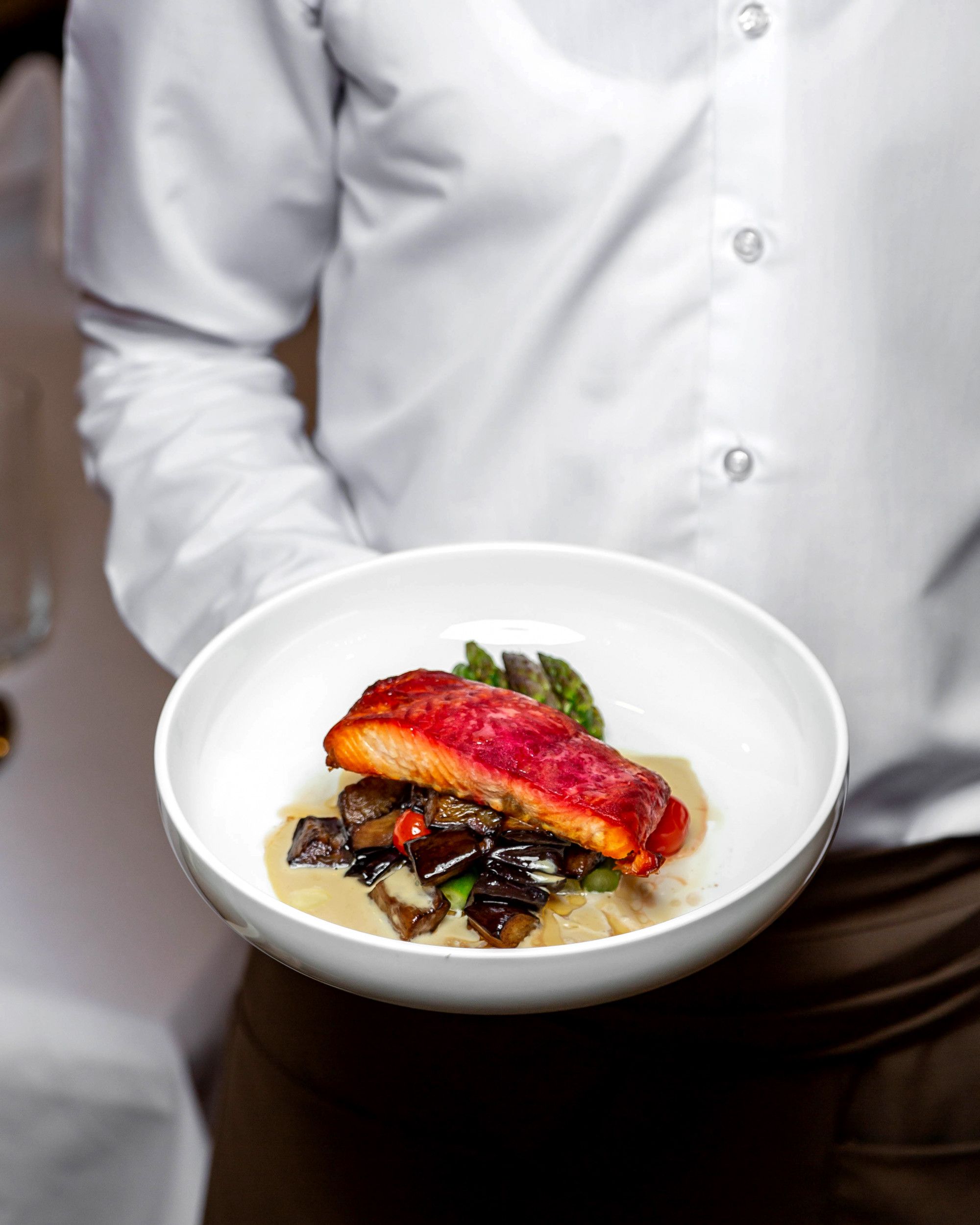 Dettaglio di piatto gourmet preparato durante una lezione